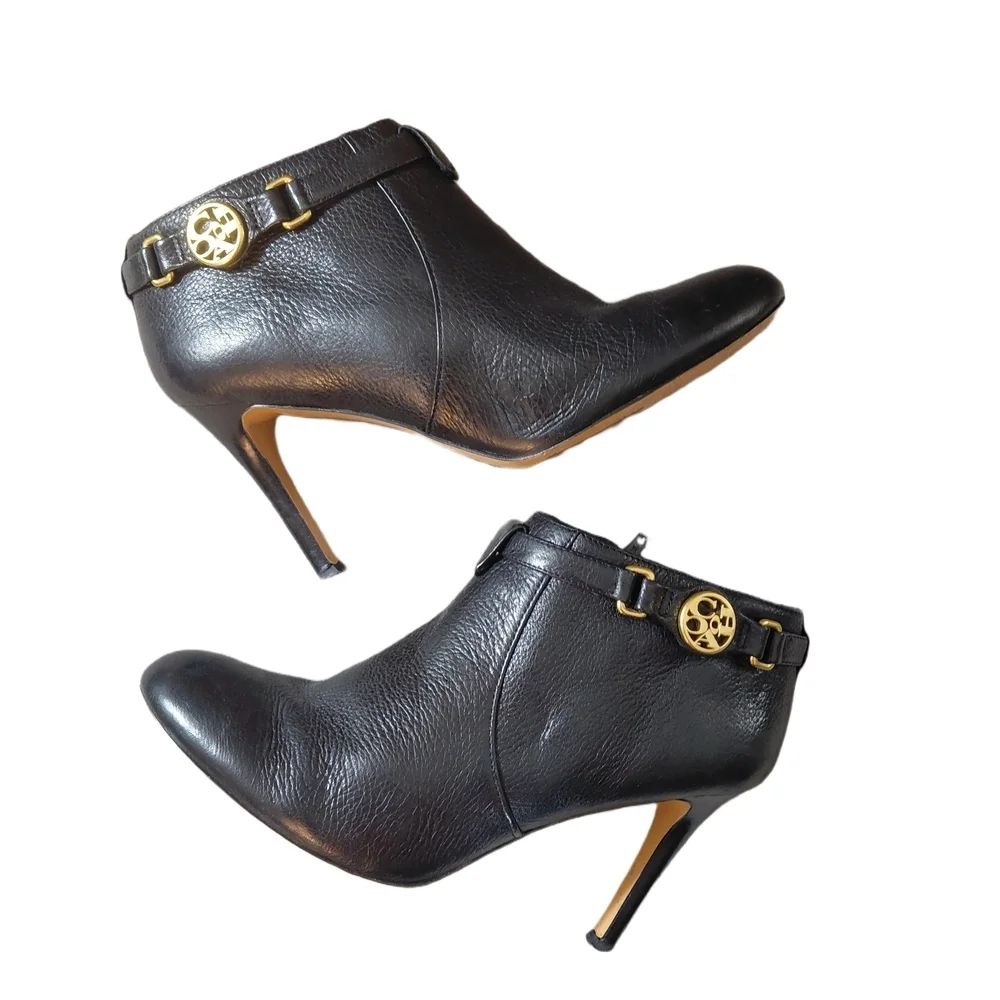 Coach Salene Black Leather Stiletto Ankle Boots Women's Size 6.5 Black Booties